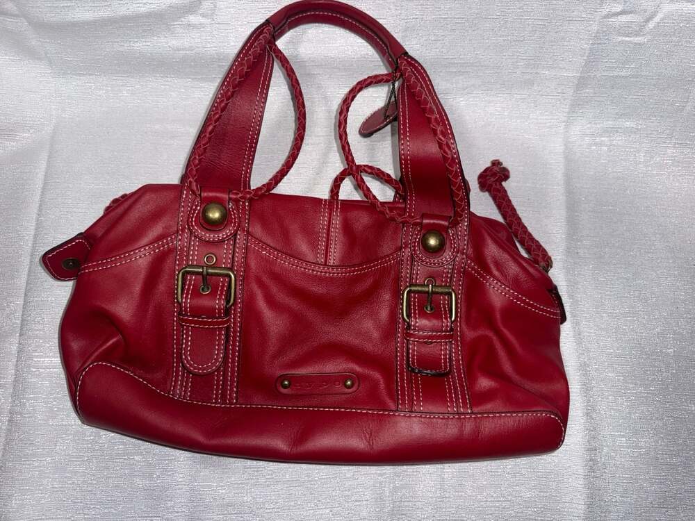 Hype Red Leather Satchel Handbag With Braided Straps